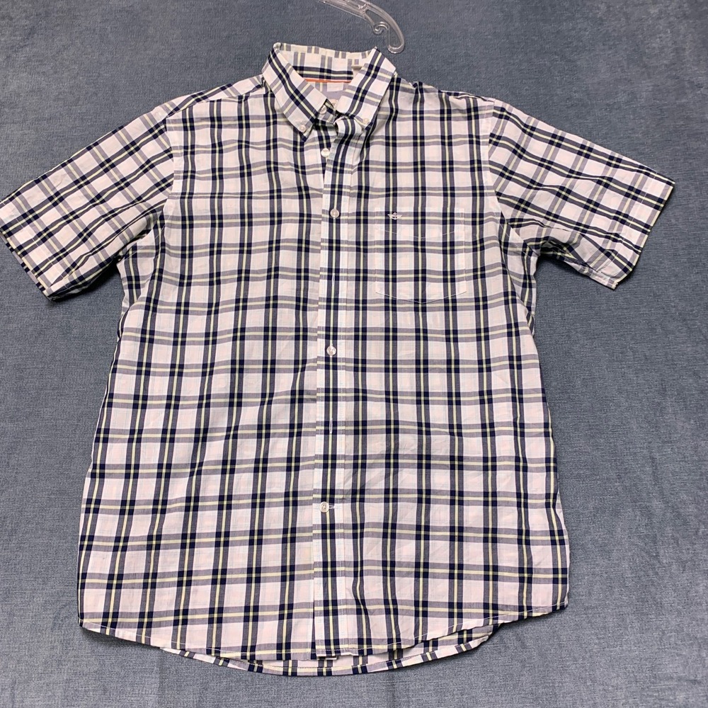 Docker Shirt Mens M White Plaid Cotton Casual Summer Everyday Wear Button Down